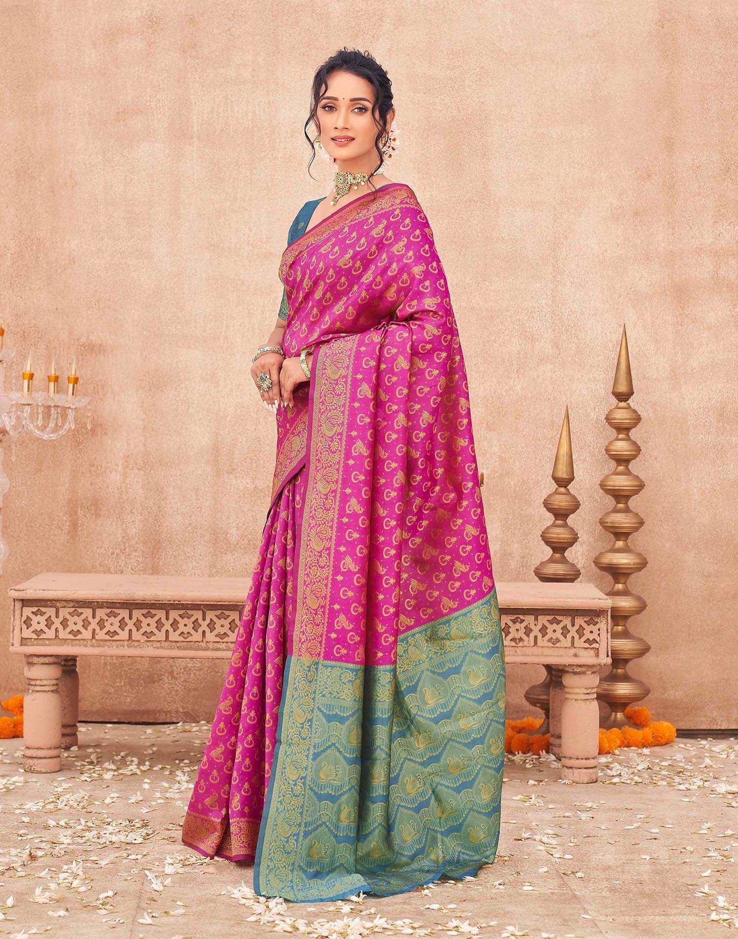 Pink Shimmer Silk Woven Banarasi Saree