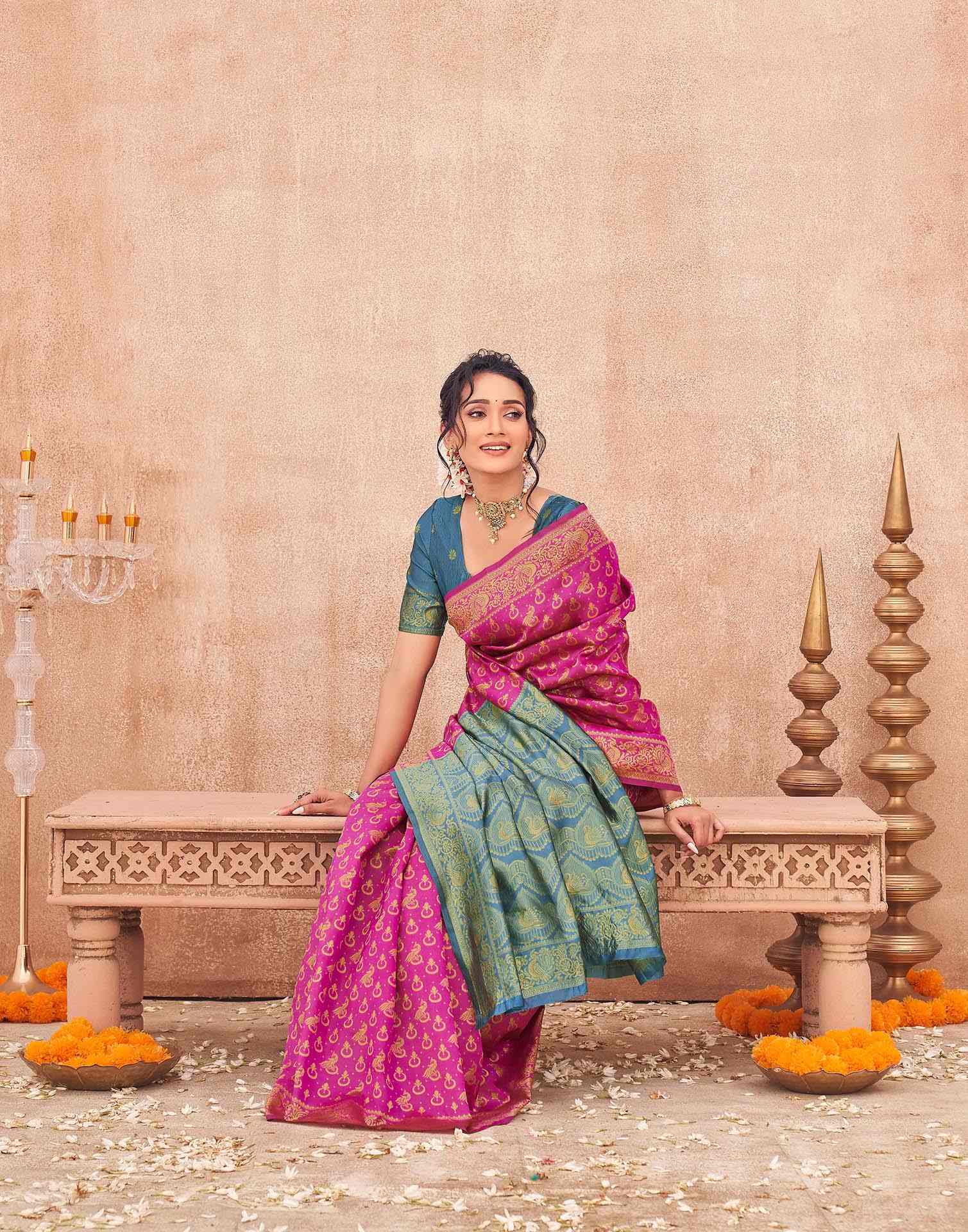 Pink Shimmer Silk Woven Banarasi Saree