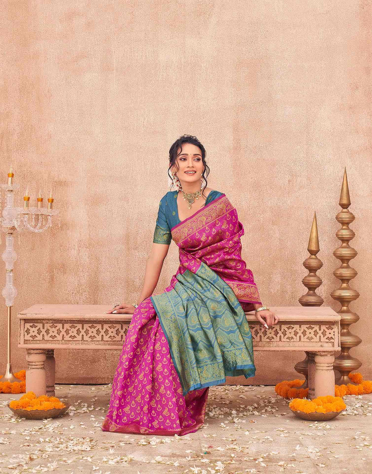 Pink Shimmer Silk Woven Banarasi Saree