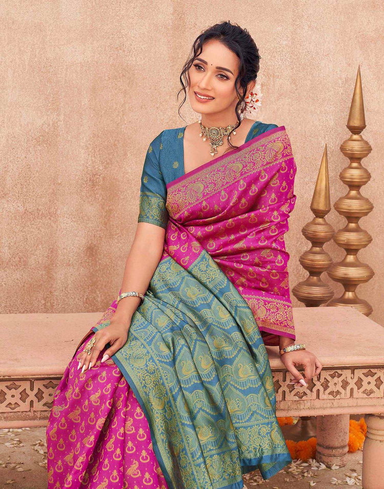 Pink Shimmer Silk Woven Banarasi Saree