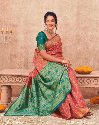 Coral Pink Shimmer Silk Woven Banarasi Saree