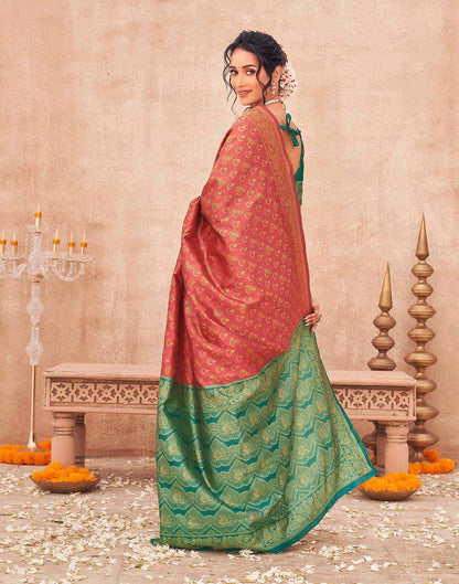 Coral Pink Shimmer Silk Woven Banarasi Saree