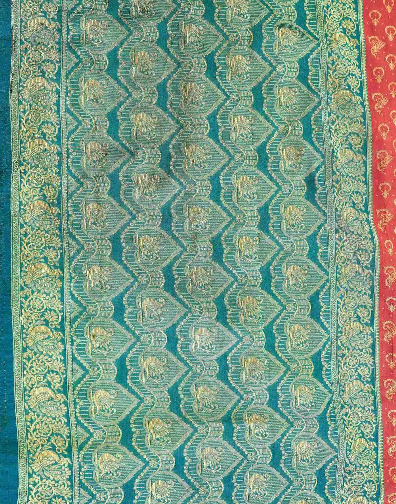 Coral Pink Shimmer Silk Woven Banarasi Saree