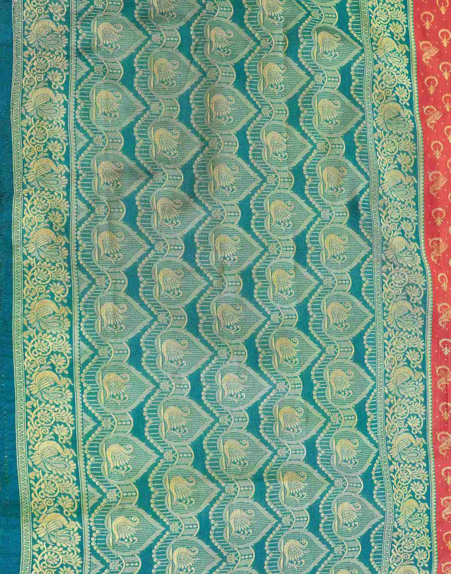 Coral Pink Shimmer Silk Woven Banarasi Saree