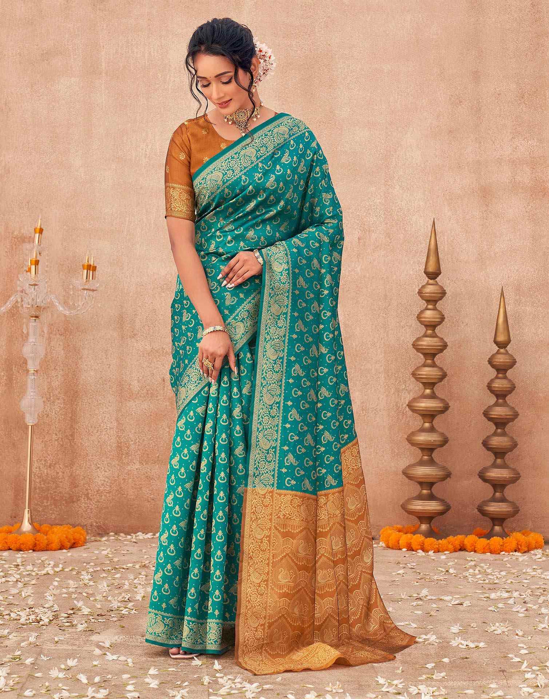 Teal Green Shimmer Silk Woven Banarasi Saree