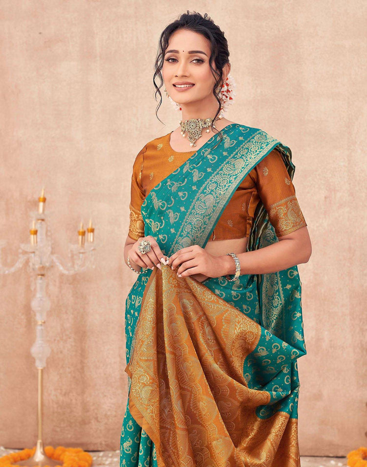 Teal Green Shimmer Silk Woven Banarasi Saree