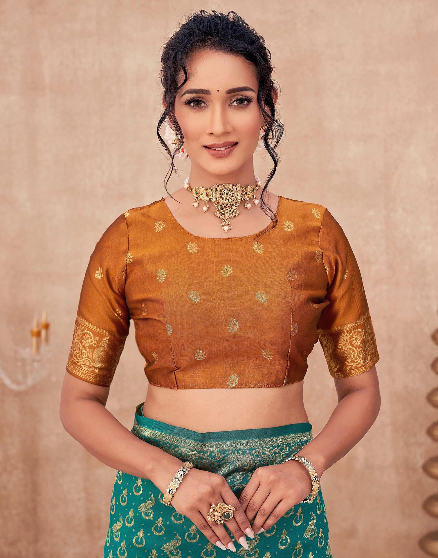 Teal Green Shimmer Silk Woven Banarasi Saree