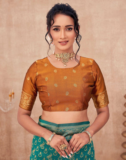 Teal Green Shimmer Silk Woven Banarasi Saree