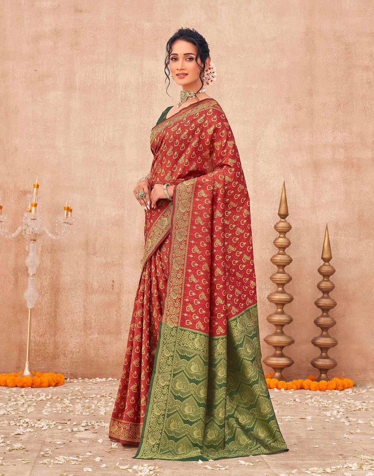 Red Shimmer Silk Woven Banarasi Saree
