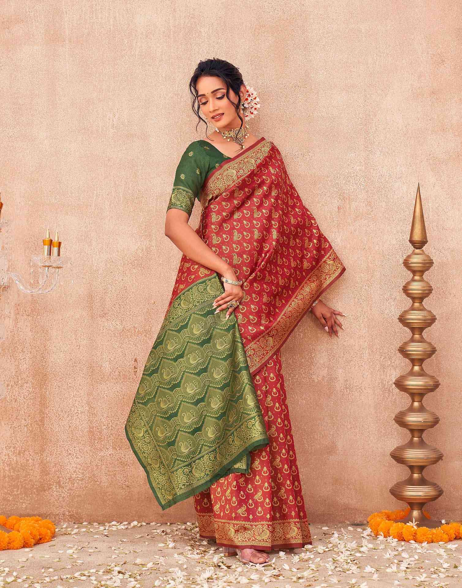 Red Shimmer Silk Woven Banarasi Saree