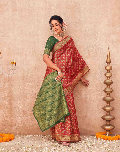 Red Shimmer Silk Woven Banarasi Saree