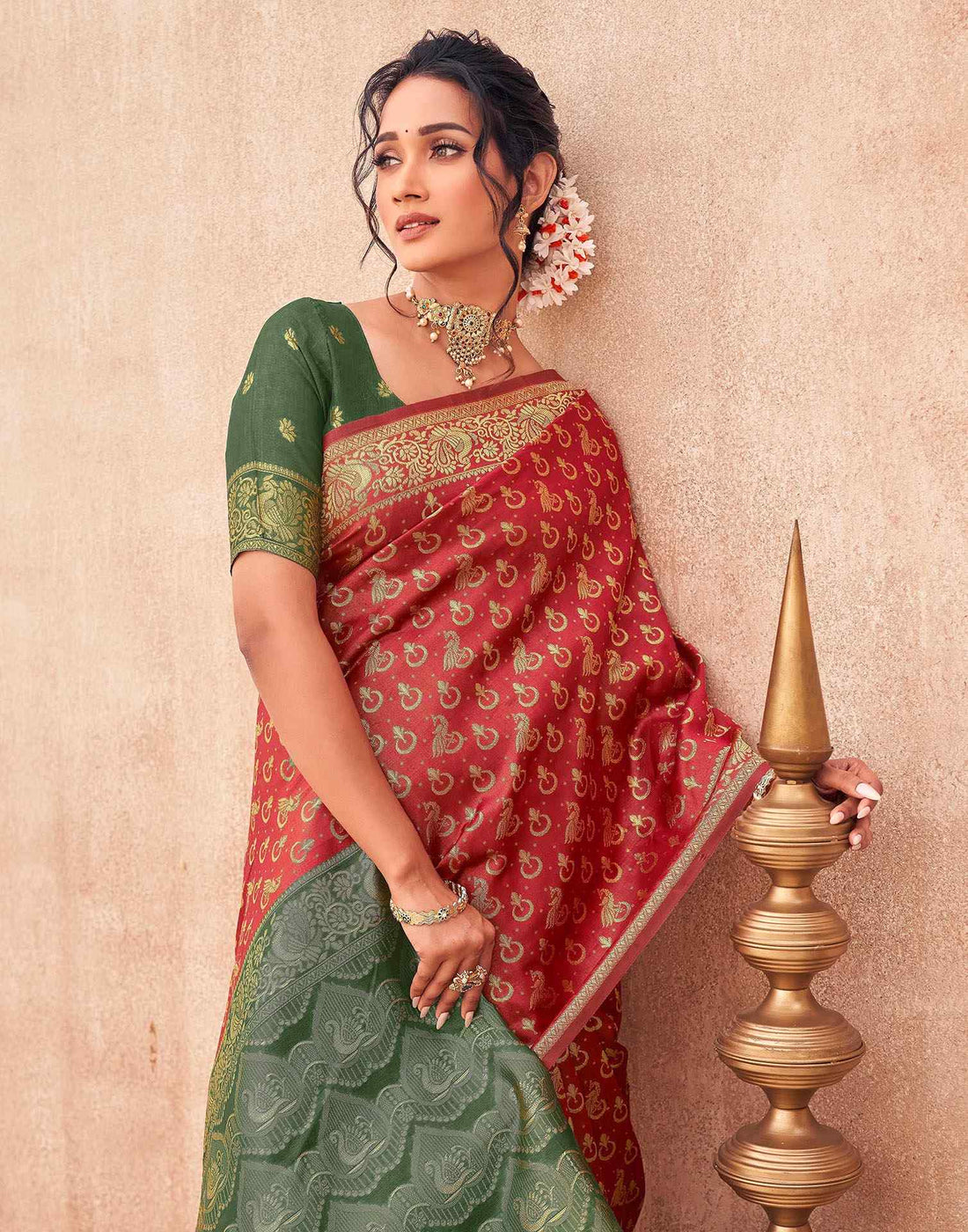 Red Shimmer Silk Woven Banarasi Saree