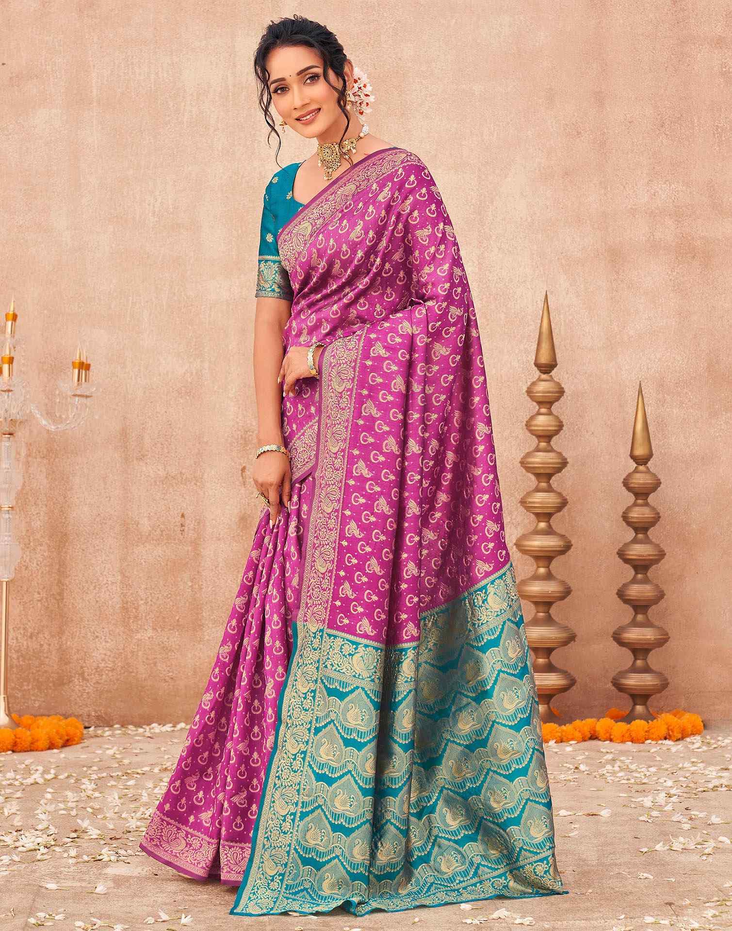 Magenta Shimmer Silk Woven Banarasi Saree