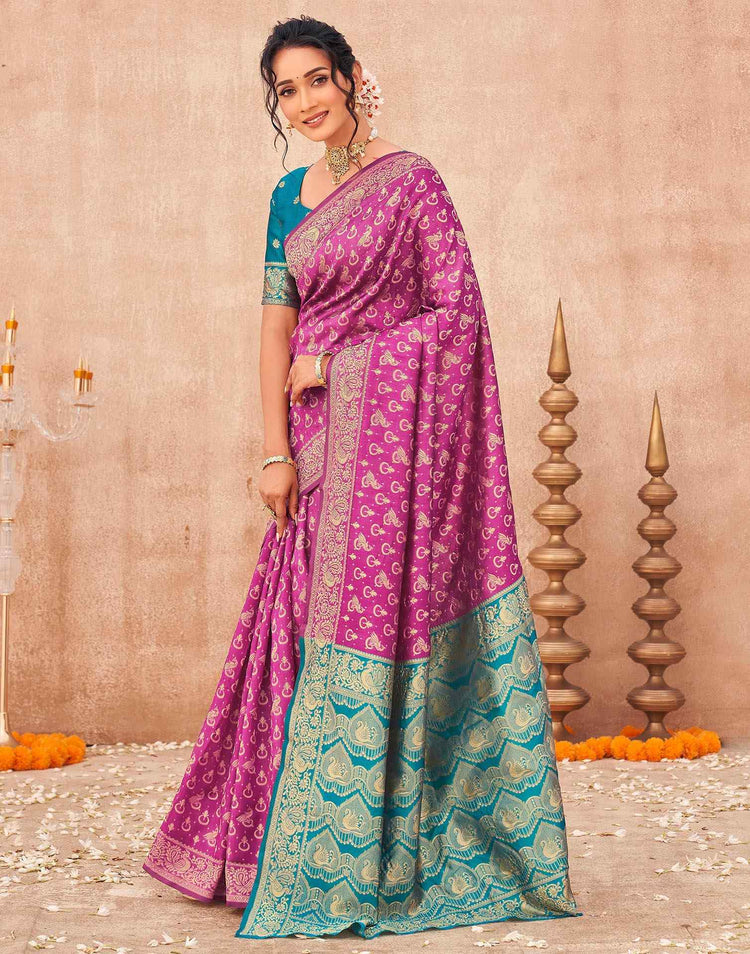 Magenta Shimmer Silk Woven Banarasi Saree