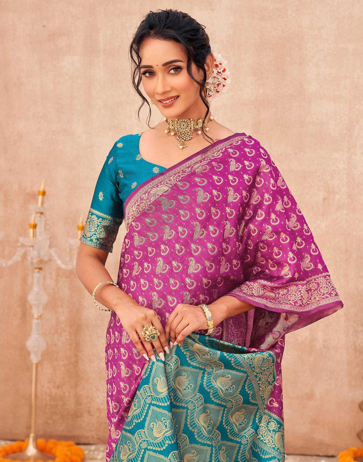 Magenta Shimmer Silk Woven Banarasi Saree