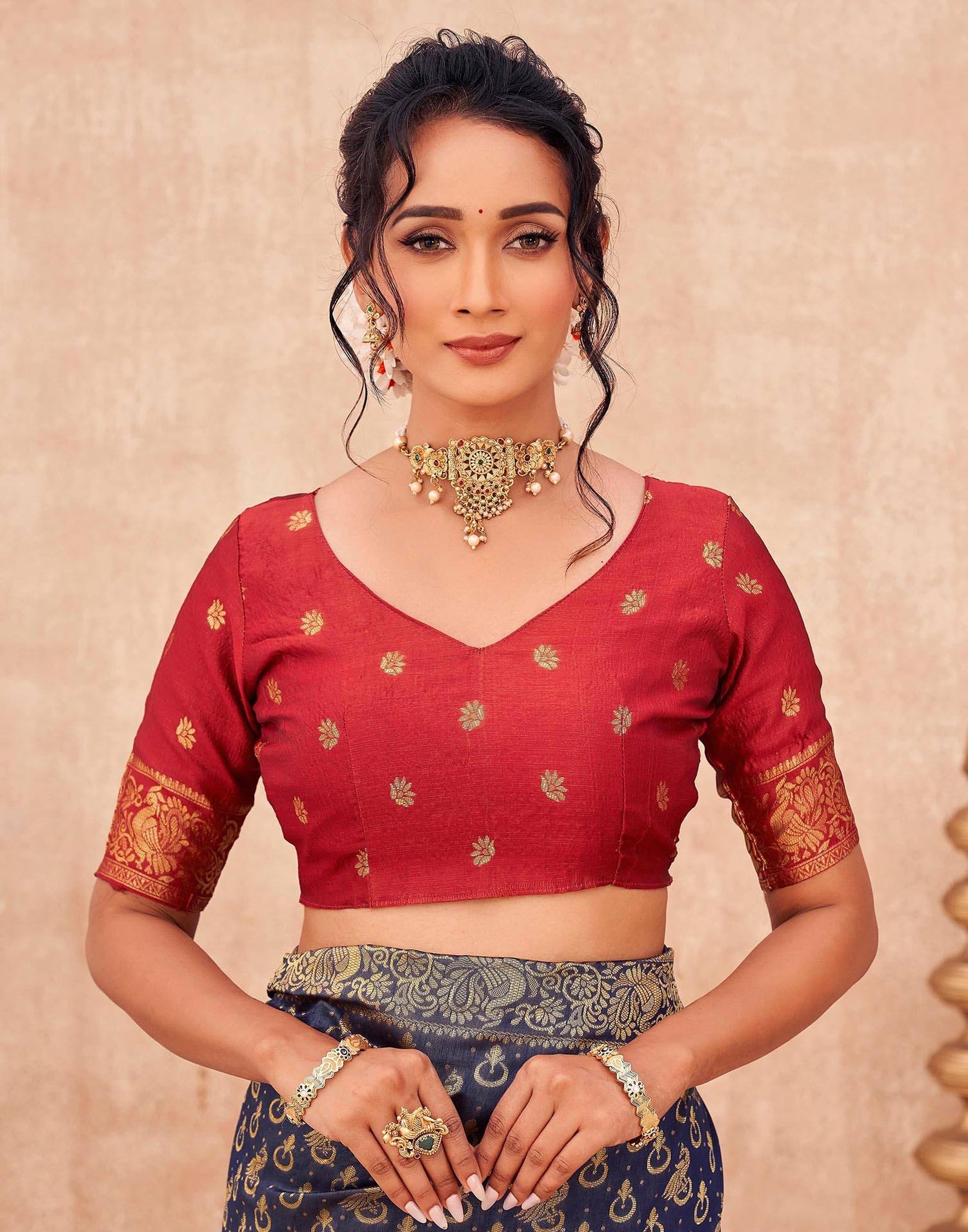 Navy Blue Shimmer Silk Woven Banarasi Saree