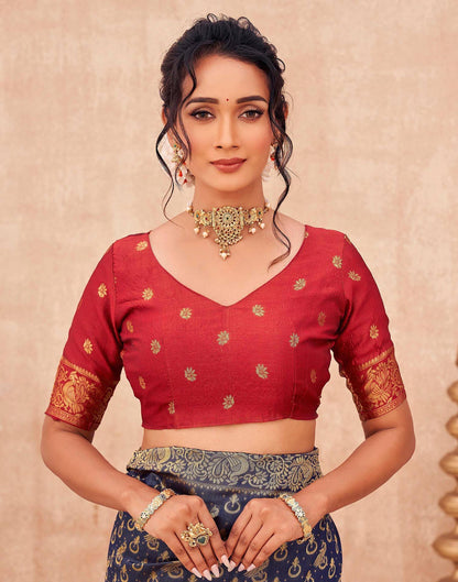 Navy Blue Shimmer Silk Woven Banarasi Saree