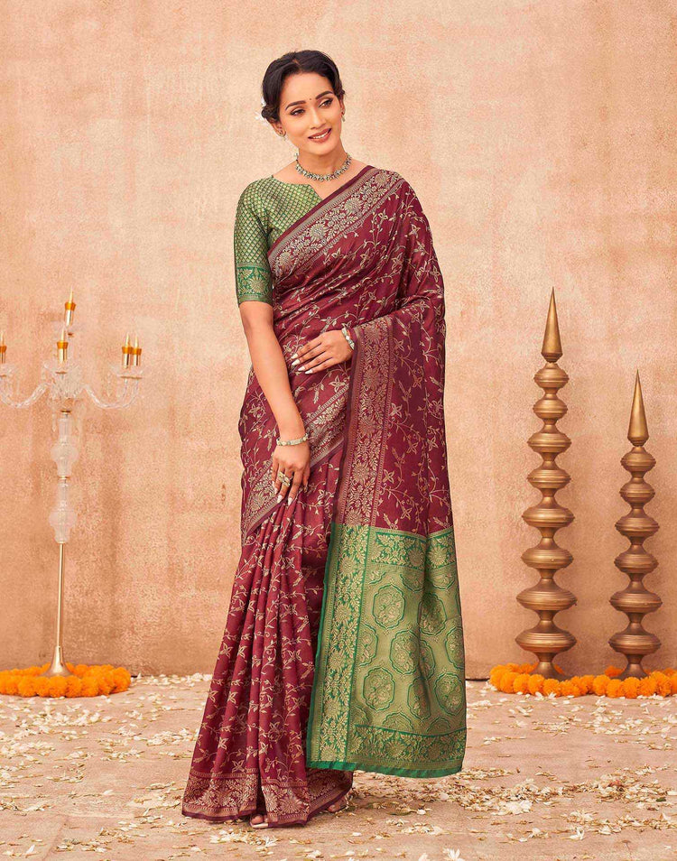 Maroon Shimmer Silk Woven Banarasi Saree