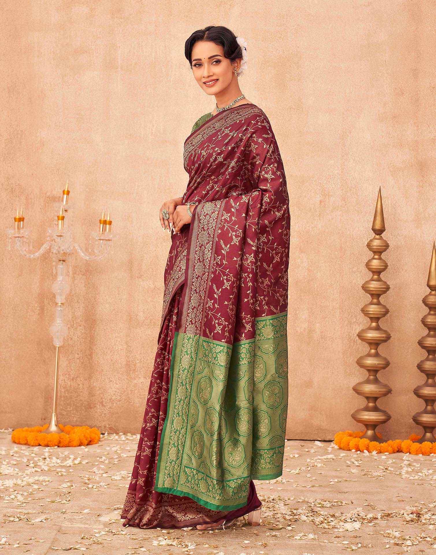 Maroon Shimmer Silk Woven Banarasi Saree