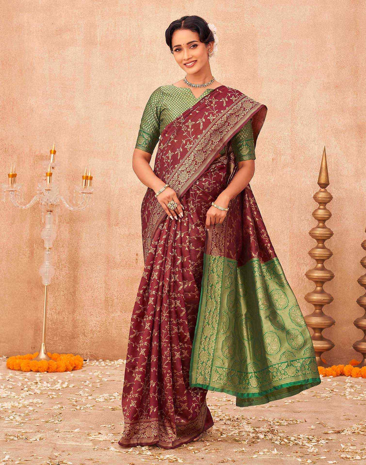 Maroon Shimmer Silk Woven Banarasi Saree