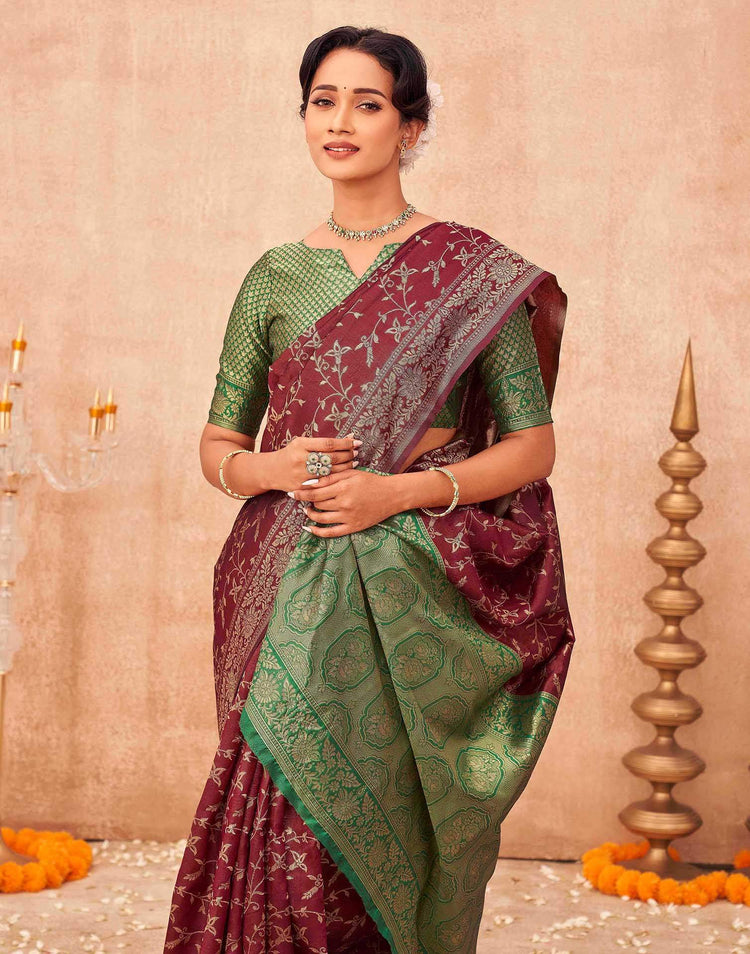 Maroon Shimmer Silk Woven Banarasi Saree