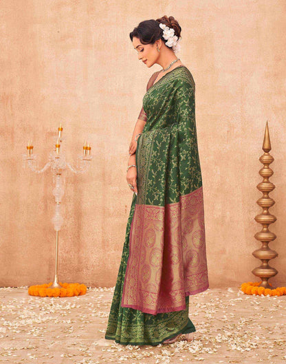 Dark Green Shimmer Silk Woven Banarasi Saree