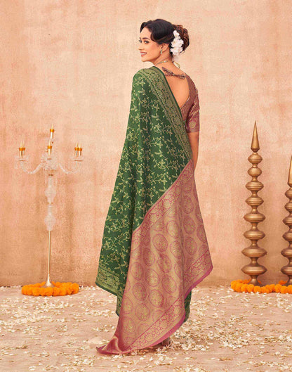 Dark Green Shimmer Silk Woven Banarasi Saree