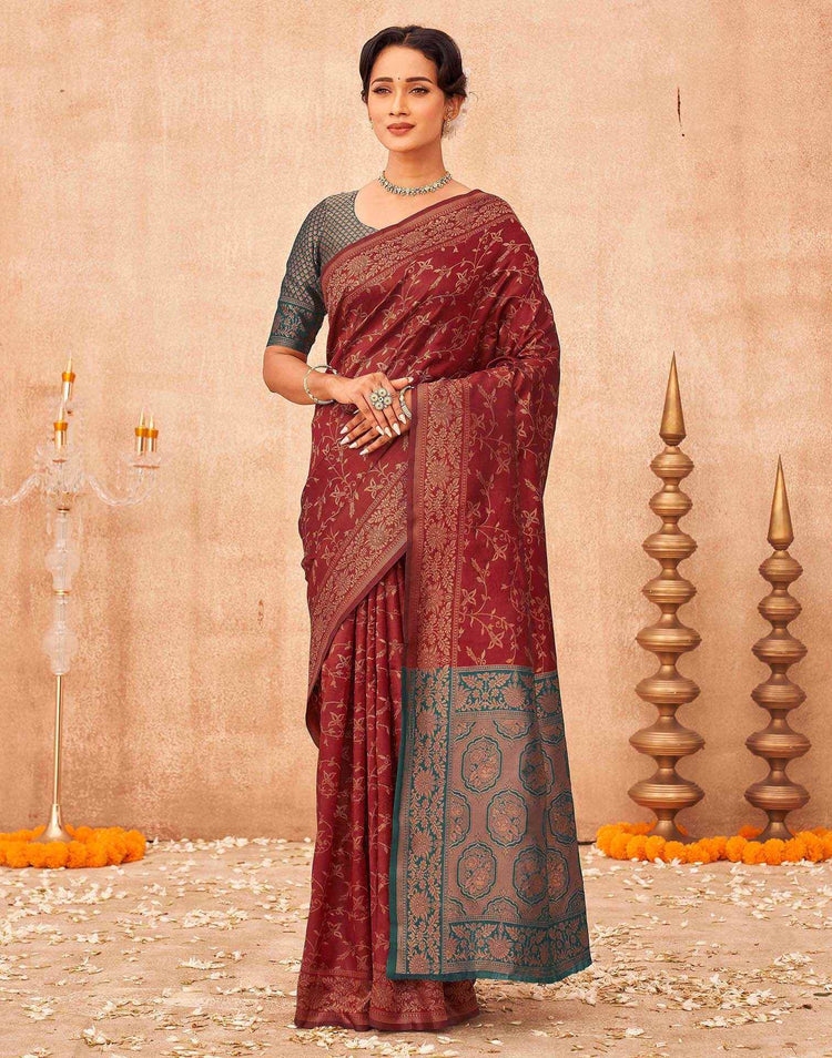 Maroon Shimmer Silk Woven Banarasi Saree