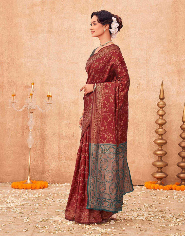 Maroon Shimmer Silk Woven Banarasi Saree