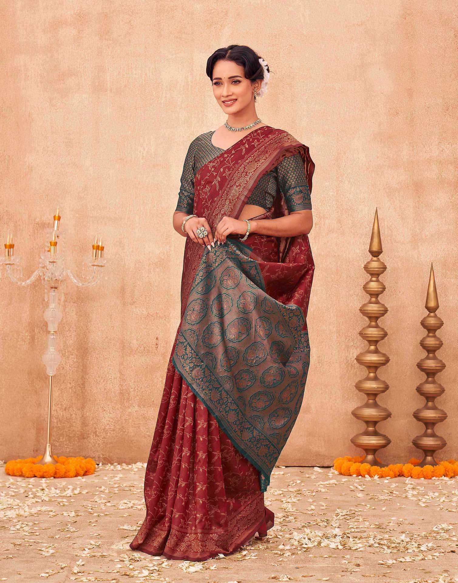 Maroon Shimmer Silk Woven Banarasi Saree