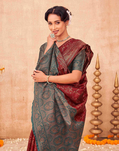 Maroon Shimmer Silk Woven Banarasi Saree