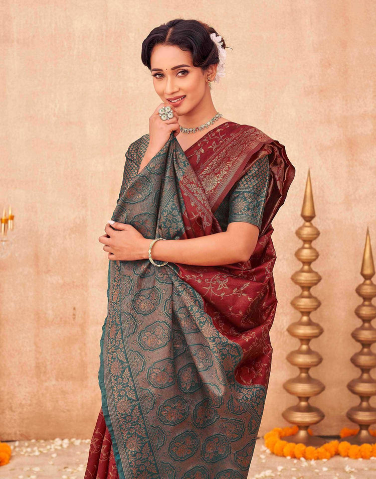 Maroon Shimmer Silk Woven Banarasi Saree