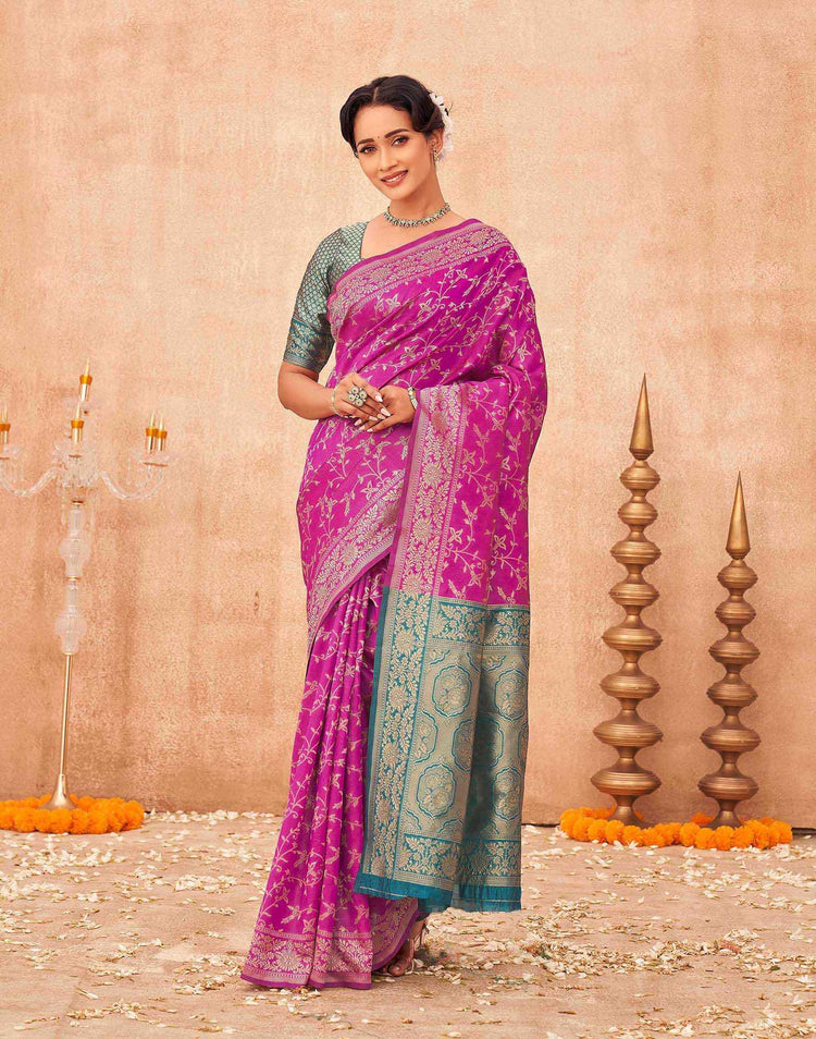 Pink Shimmer Silk Woven Banarasi Saree