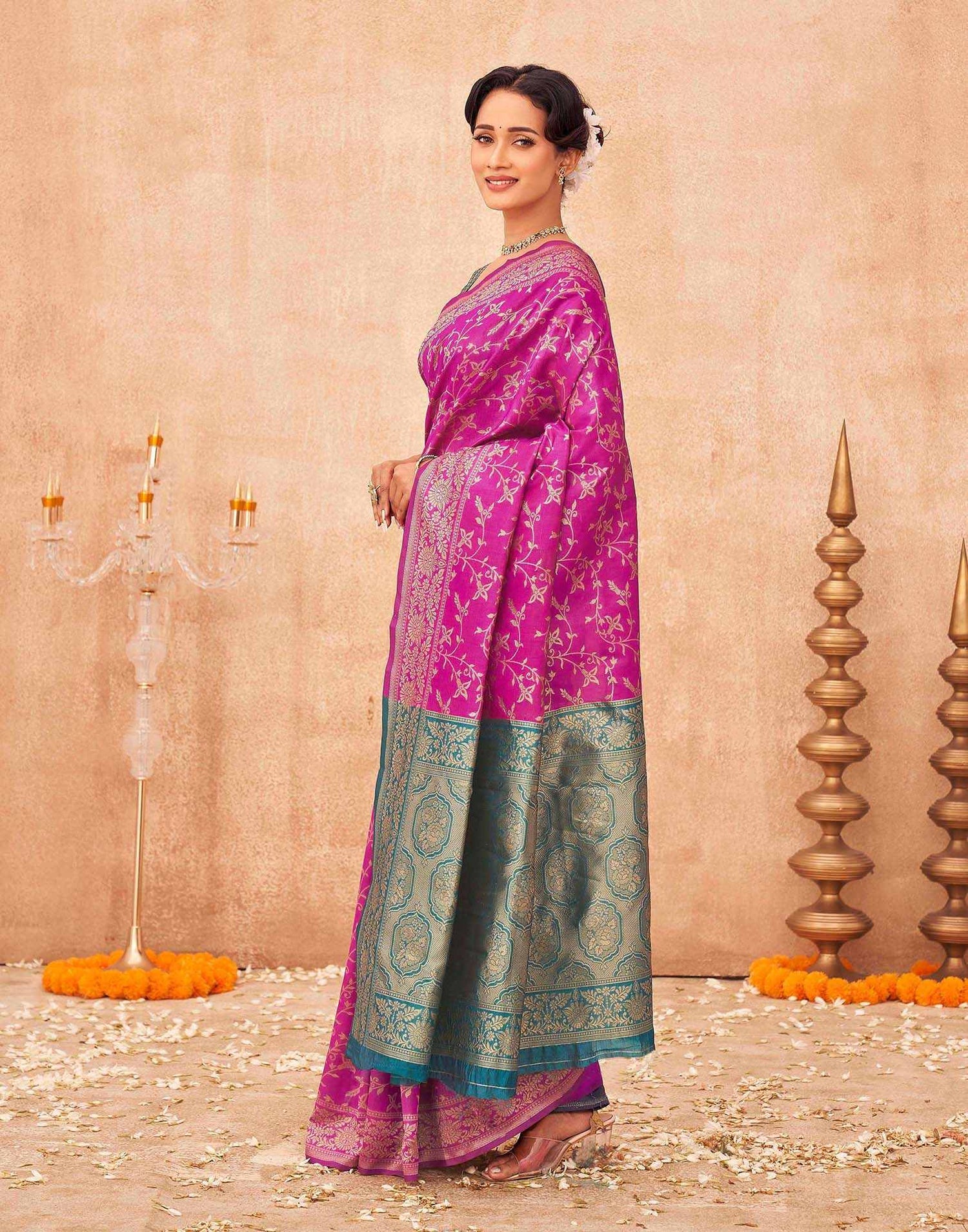 Pink Shimmer Silk Woven Banarasi Saree