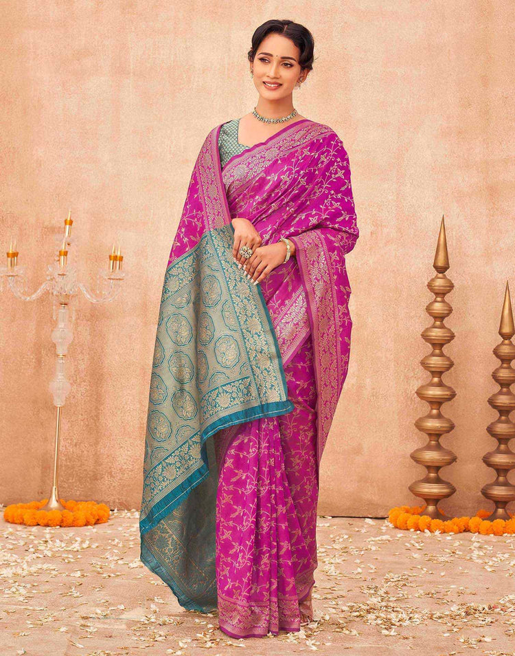 Pink Shimmer Silk Woven Banarasi Saree