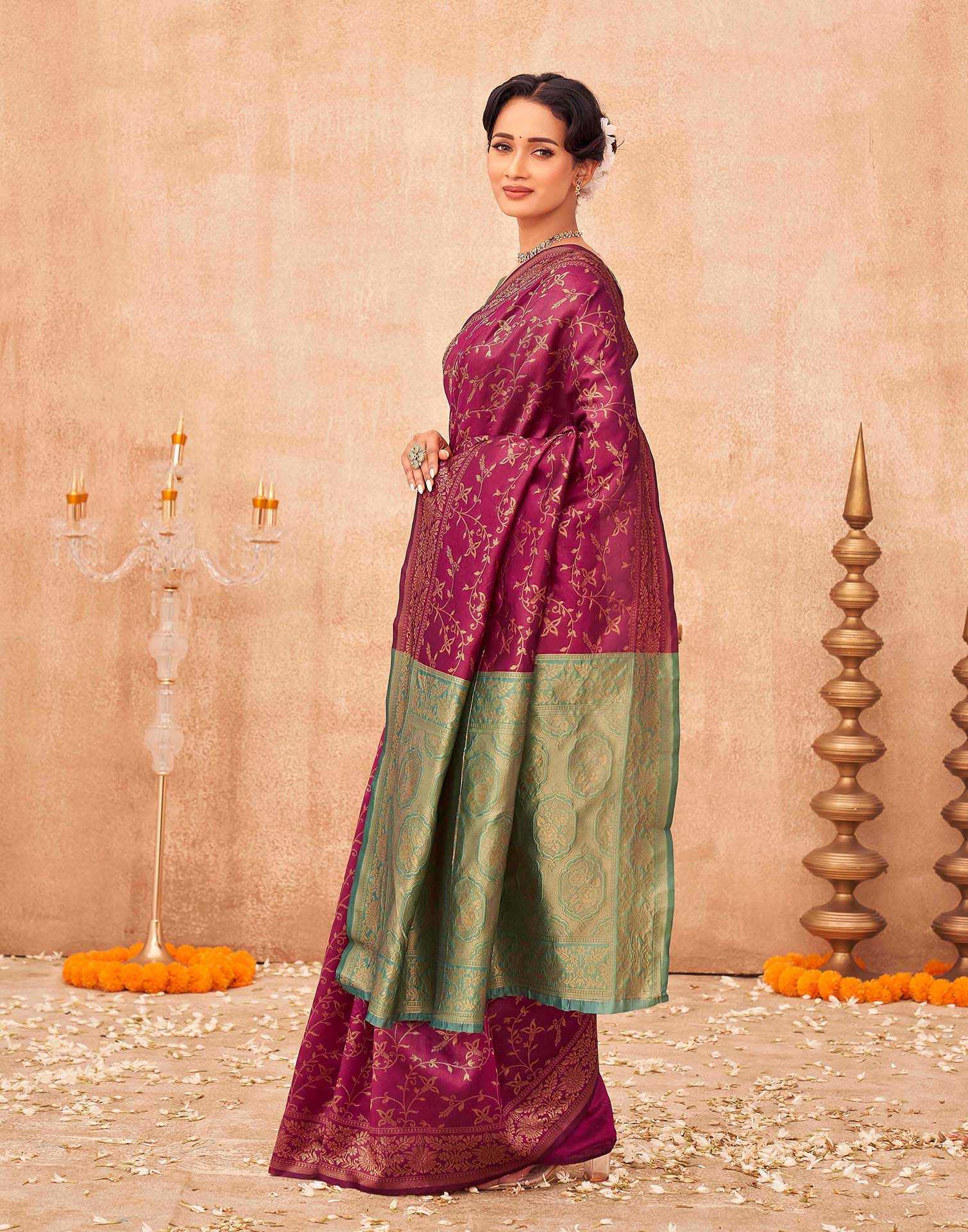 Magenta Shimmer Silk Woven Banarasi Saree