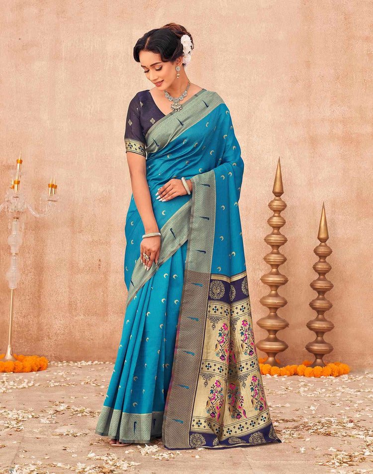 Blue Silk Woven Paithani Saree
