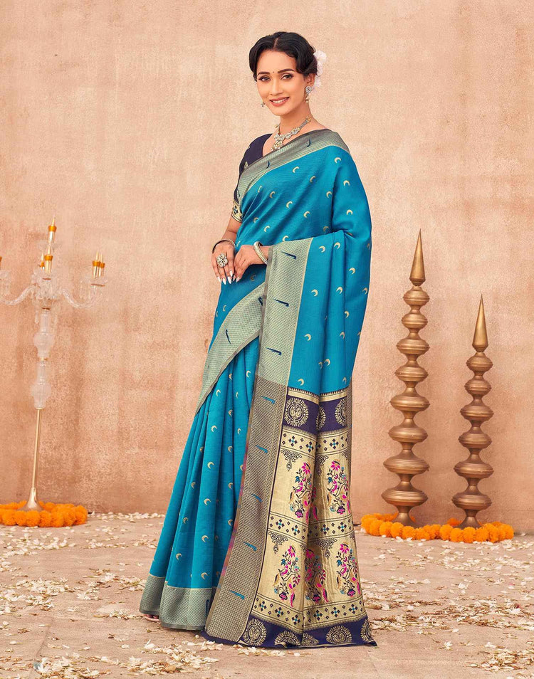 Blue Silk Woven Paithani Saree