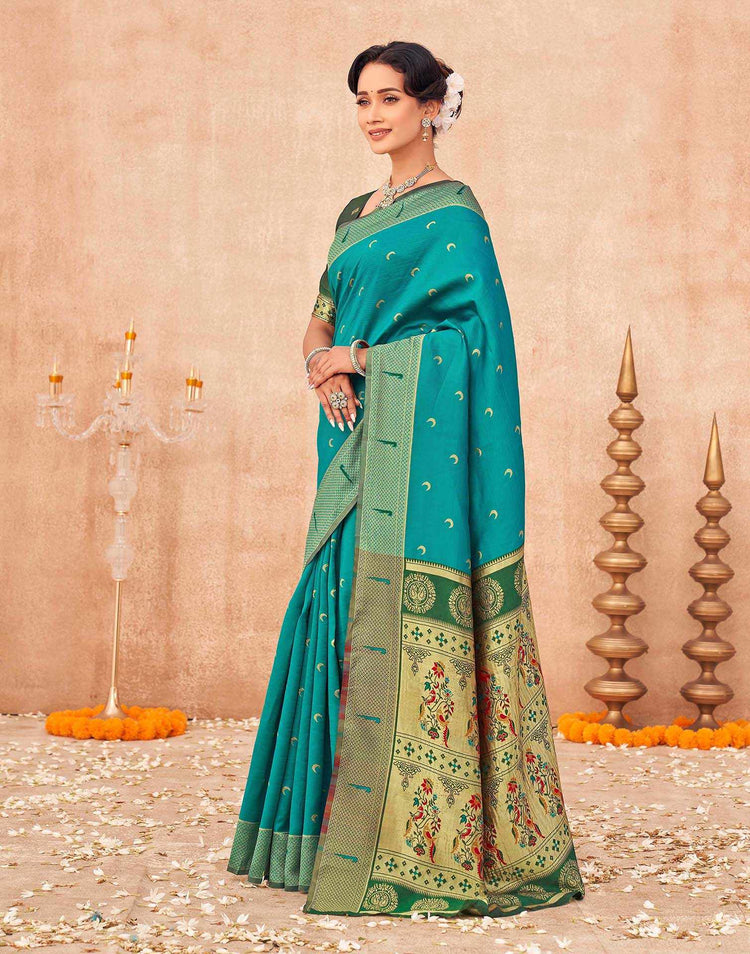 Teal Green Silk Woven Paithani Saree