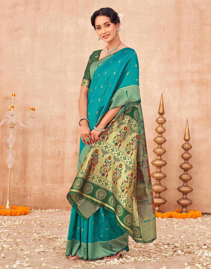 Teal Green Silk Woven Paithani Saree