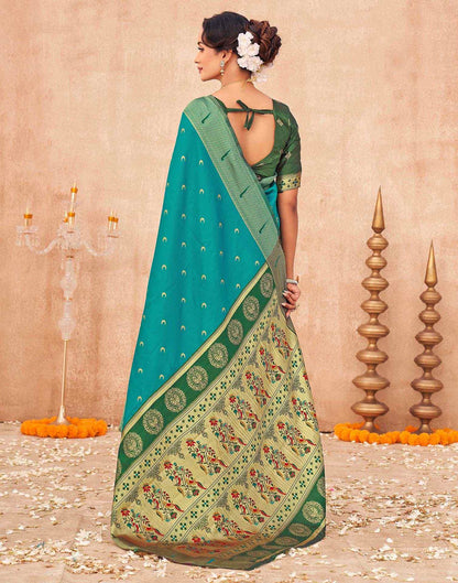 Teal Green Silk Woven Paithani Saree