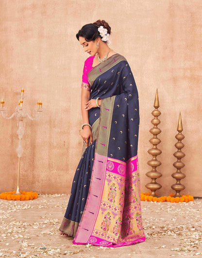 Navy Blue Silk Woven Paithani Saree