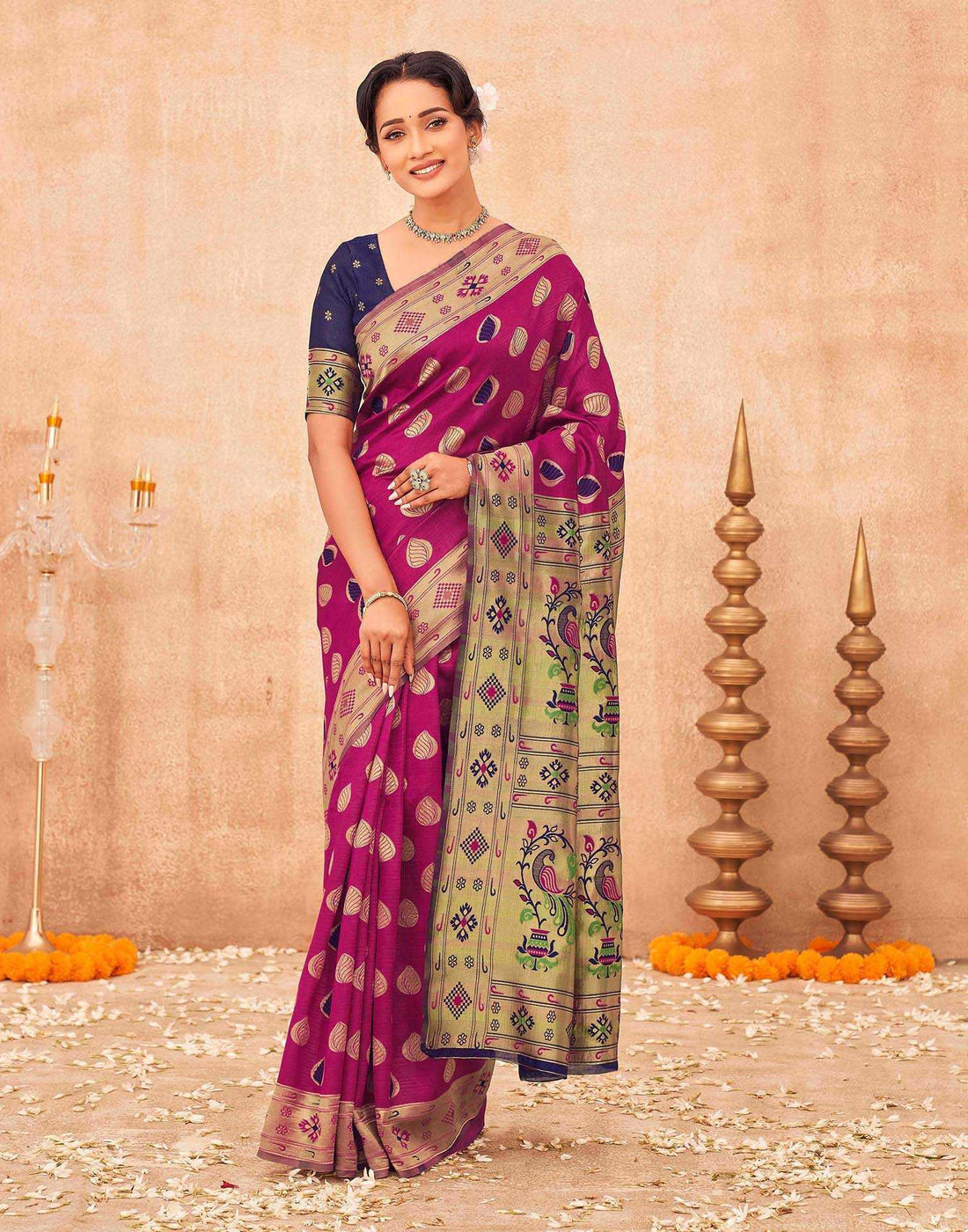 Magenta Shimmer Silk Woven Paithani Saree