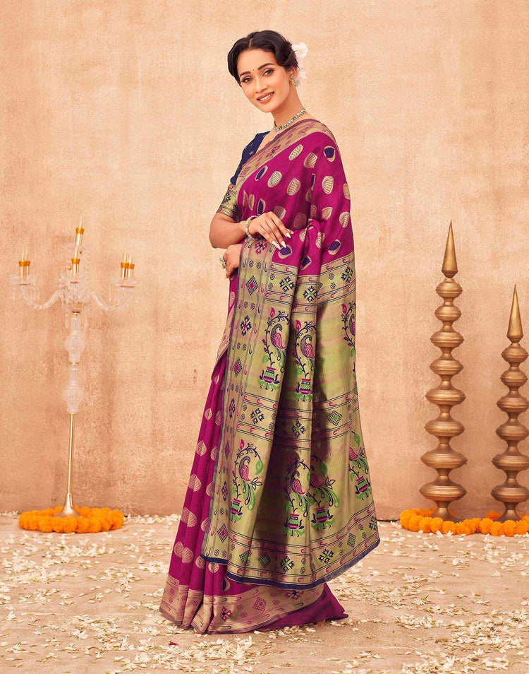 Magenta Shimmer Silk Woven Paithani Saree
