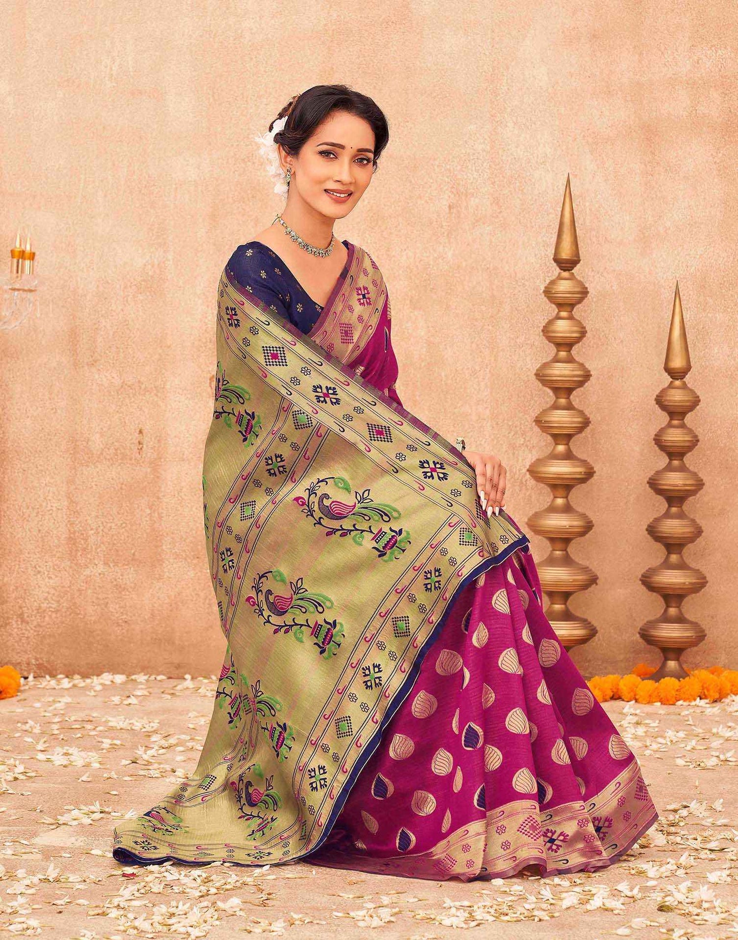 Magenta Shimmer Silk Woven Paithani Saree