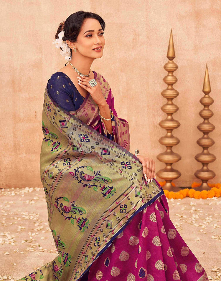 Magenta Shimmer Silk Woven Paithani Saree