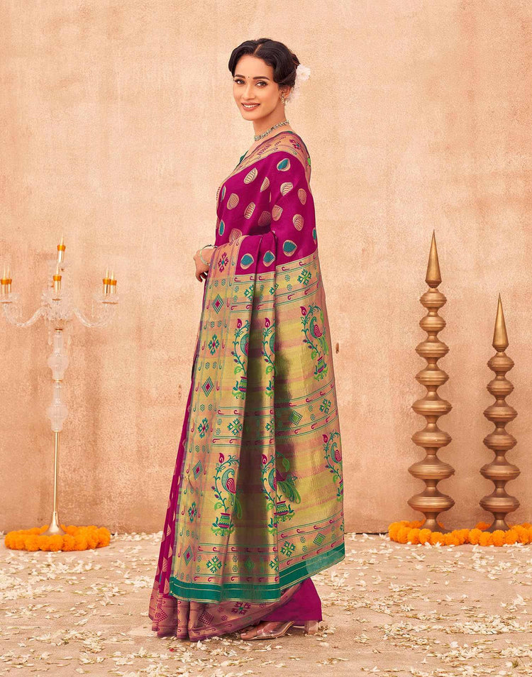 Magenta Shimmer Silk Woven Paithani Saree