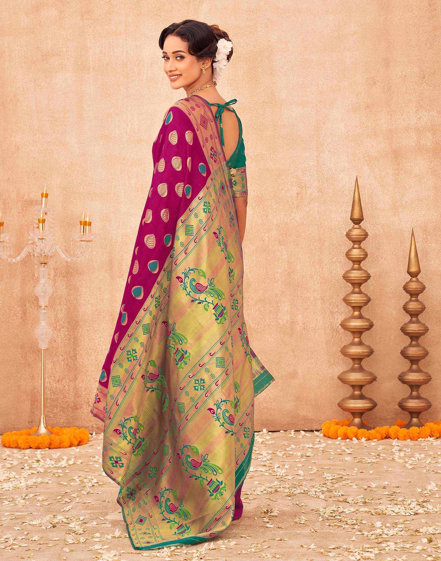 Magenta Shimmer Silk Woven Paithani Saree