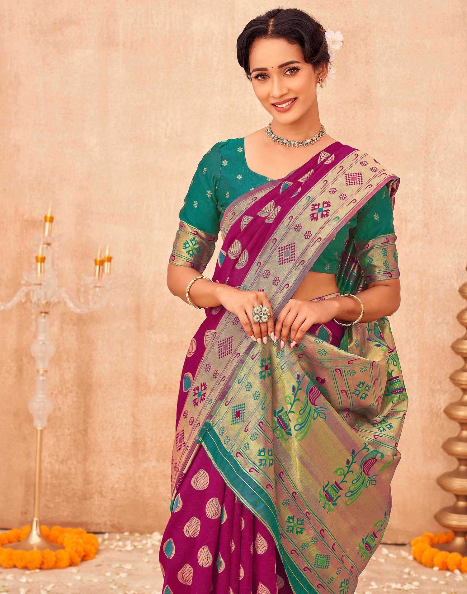 Magenta Shimmer Silk Woven Paithani Saree