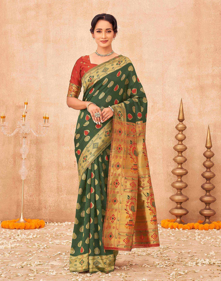 Green Shimmer Silk Woven Paithani Saree